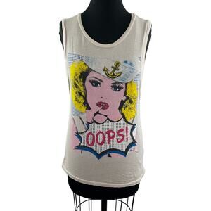 NECESSARY CLOTHING Beige Cotton Blend "OOPS!" Graphic Print Tank Top Size M